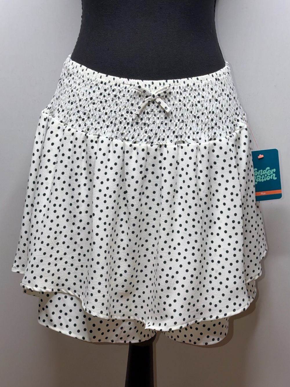 Wonder Nation Girls White Black Polka Dots Ruffle Mini Skirt Size XL 14-16 Plus